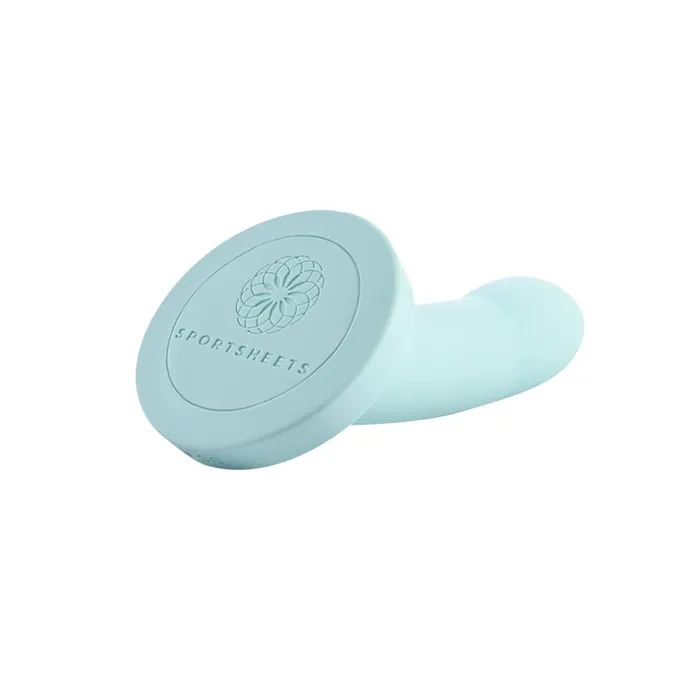Myst 5in Vibrating Silicone Dildo Sky Blue Sport Sheets Female Sex Toys