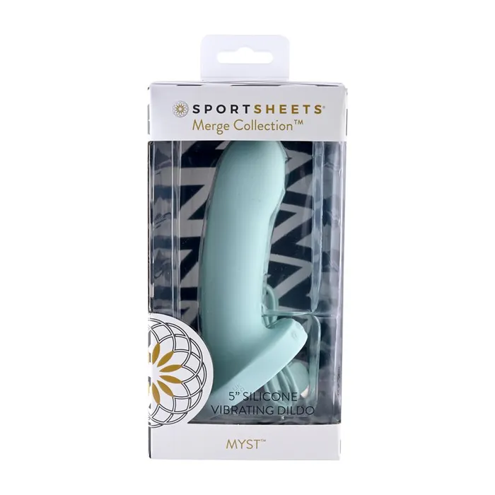 Myst 5in Vibrating Silicone Dildo Sky Blue Sport Sheets Female Sex Toys