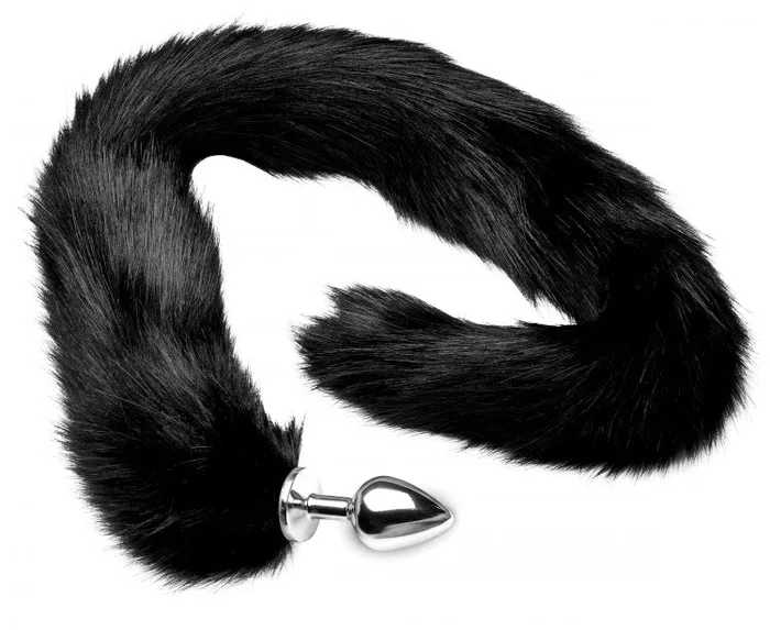XR Brands Male Sex Toys Tailz Extra Long Midnight Mink Tail Metal Anal Plug
