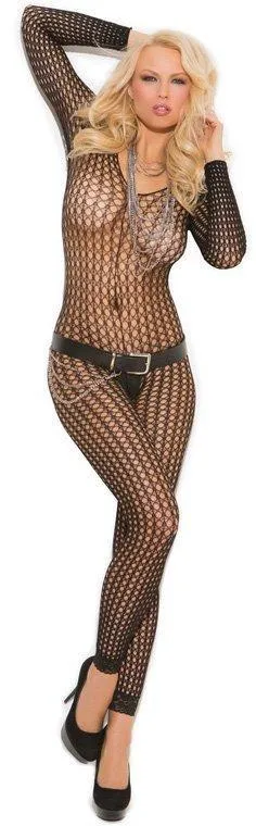Elegant Moments Black Long Sleeve Bodystocking One Size Fits Most Bodystockings Playsuits