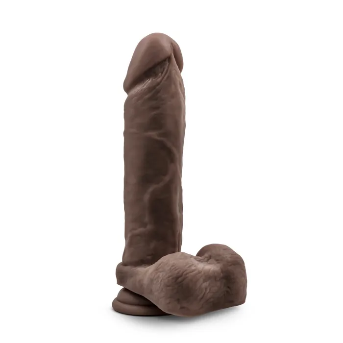 Au Naturel By Blush Realistic Chocolate 9Inch Long Dildo With Balls Suction Cup Base Blush Dildos