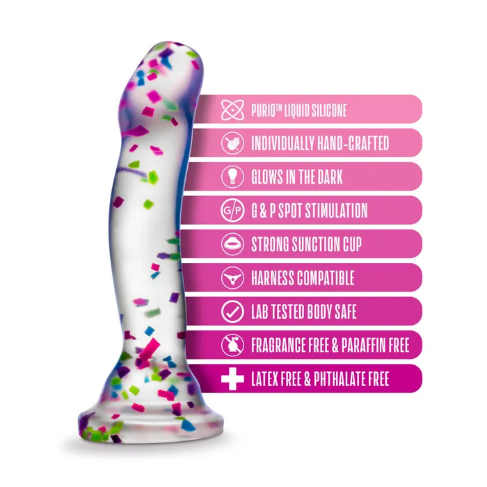 Dildos Blush Neo Elite By Blush HankyPanky 75 Inch Purio Silicone Glow In The Dark Dildo Clear Dildo With Fun Confetti