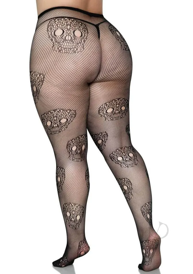 Leg Avenue Inc Anal Leg Avenue Calavera Plus Lace Skull Tights Black 1X2X Day of the Dead Fishnet Tights