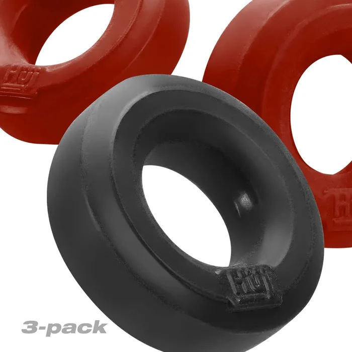 OXBALLS Male Sex Toys Hunky Junk HUJ CRing 3 Pack Unparalleled Comfort and Fit in Cherry Red and Tar